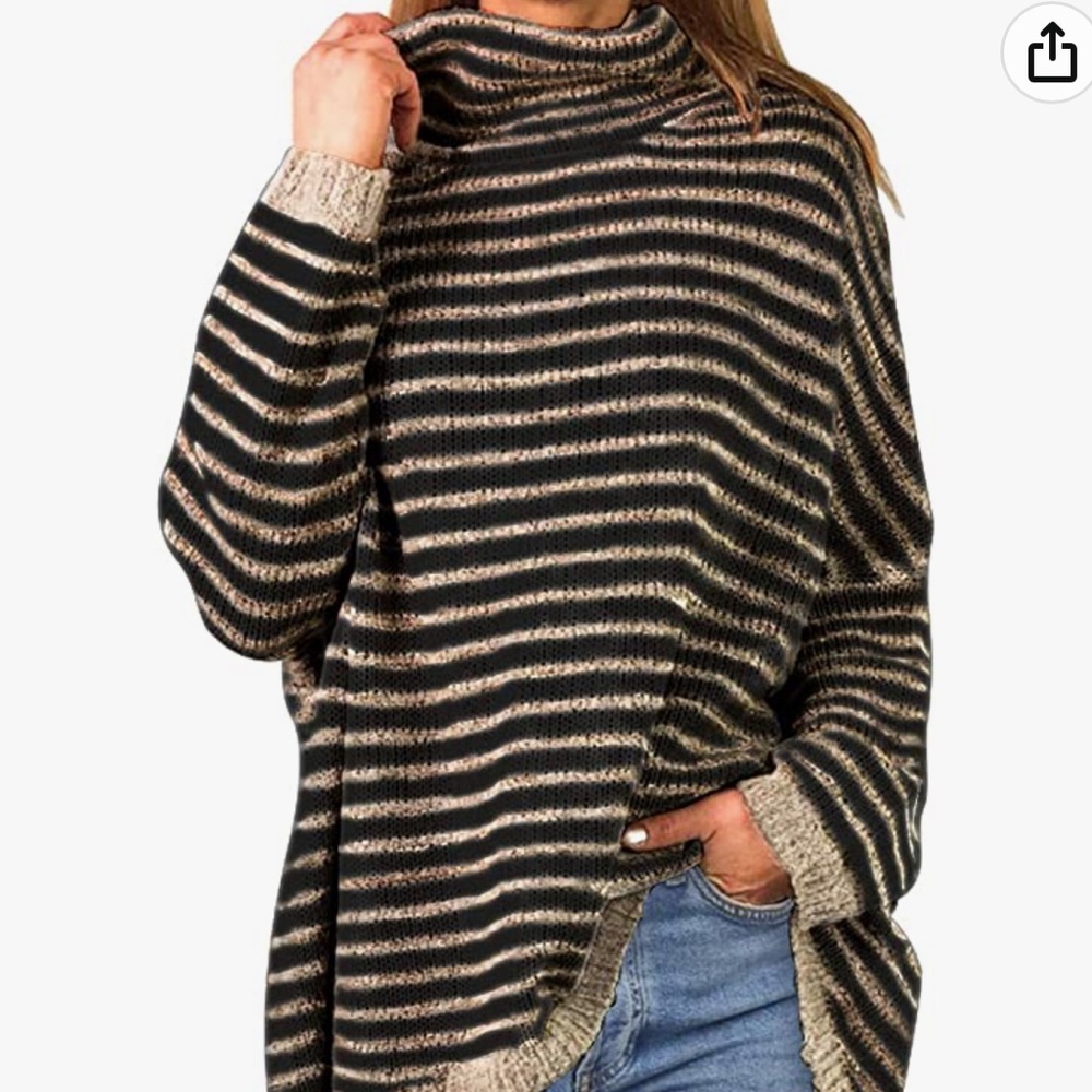 NWT de rose black white stripe tunic turtleneck sweater size medium